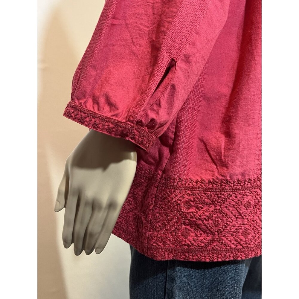 Madewell Women’s Medium Top Camellia Boho Embroidered Oversized Red Tunic Cotton - Picture 12 of 13